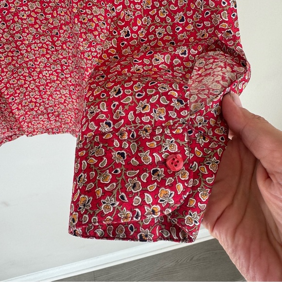 Bhagkem 100% Silk Red Floral Button Down Shirt Women’s Size M - Picture 6 of 11